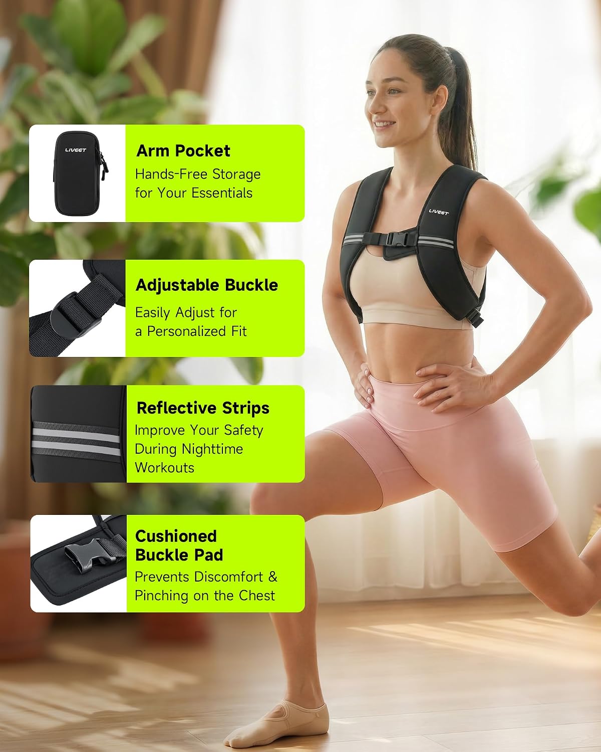 Weighted Vest for Women Men, Soft Iron, Reflective Strips