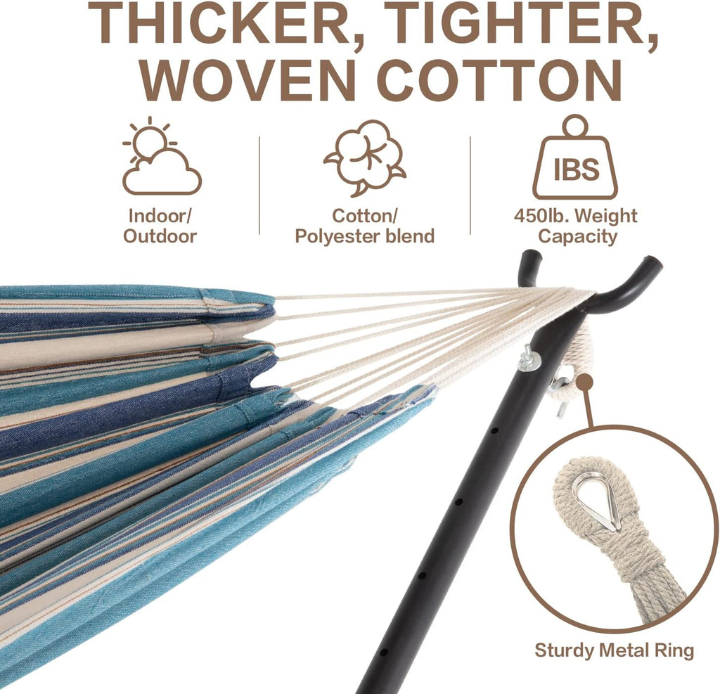 Double Hammock with Stand for Outside, Heavy-Duty, Portable (Lightblue)