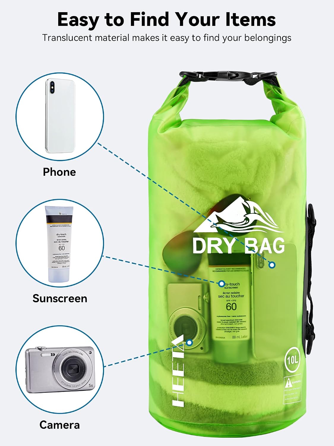 HEETA Dry Bag Waterproof Backpack with Phone Case 5L/10L/20L/30L/40L