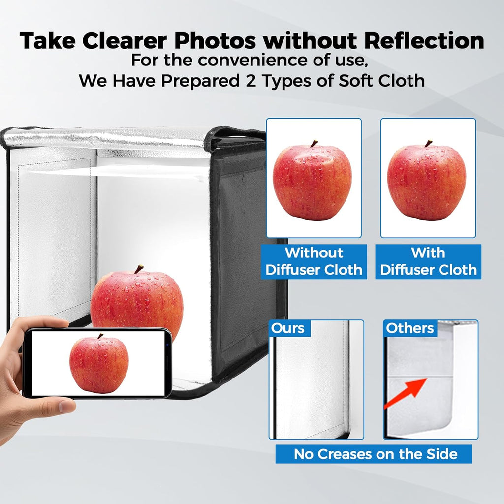 Photo Light Box, 12/16/20/24/32/47 Inch Photography Light Box with CRI>95 120 Light Beads. Dimmable Shooting Tent Kit with White and Warm Light. 6 Backdrops Photo Booth for Studio Products Display
