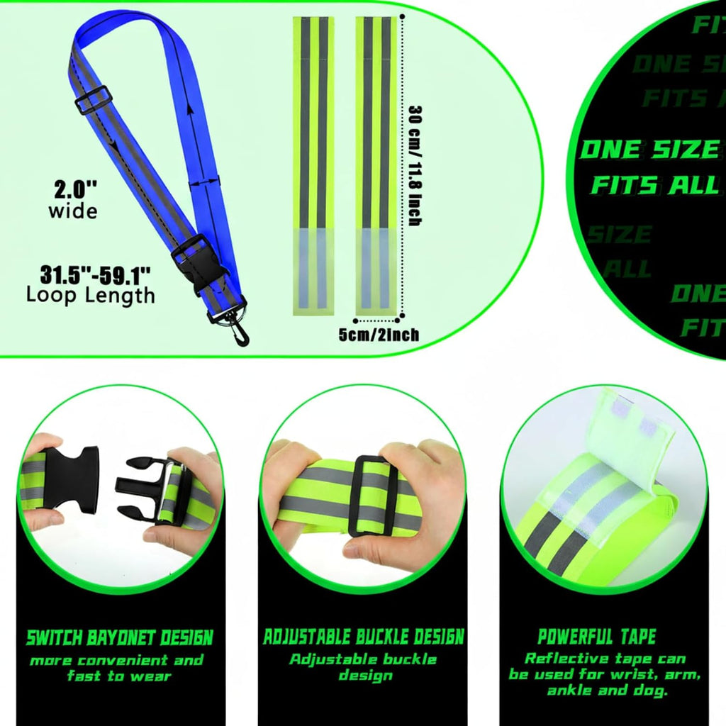 Saintrygo 6 Pcs Reflective Sash for Walking at Night Reflective Strap Arm Band High Visibility Belt Safety Ankle Strap for Visibility Vest Clothing Running Gear