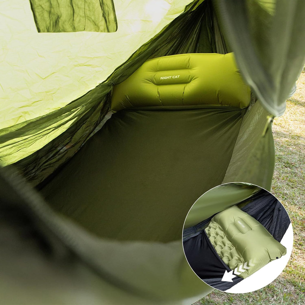 Night Cat Camping Hammock Tent: Lightweight Portable 4 in 1 Hammock with Rain Tarp and Mosquito Net for Hiking Jungle Outdoor