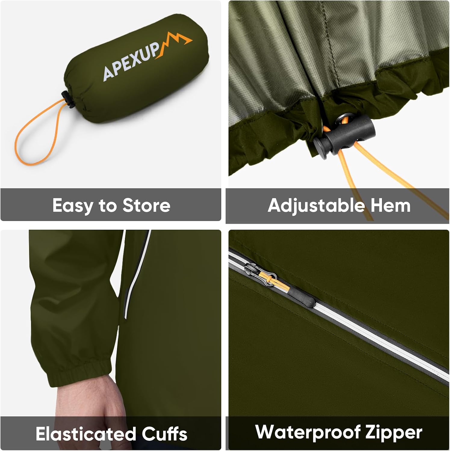 APEXUP Packable Rain Jacket Men Waterproof Lightweight Raincoat with Hood
