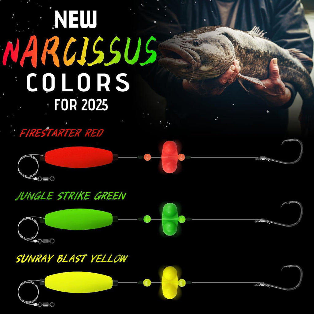 Narcissus Catfish Rigs Set – 6 Pre-Tied Rigs with 2 Sinker Sliders & 2oz Pyramid Sinker, Float Rigs Tackle, Santee Rig, Circle Hooks 6/0 – Complete & Ready-to-Use Kit