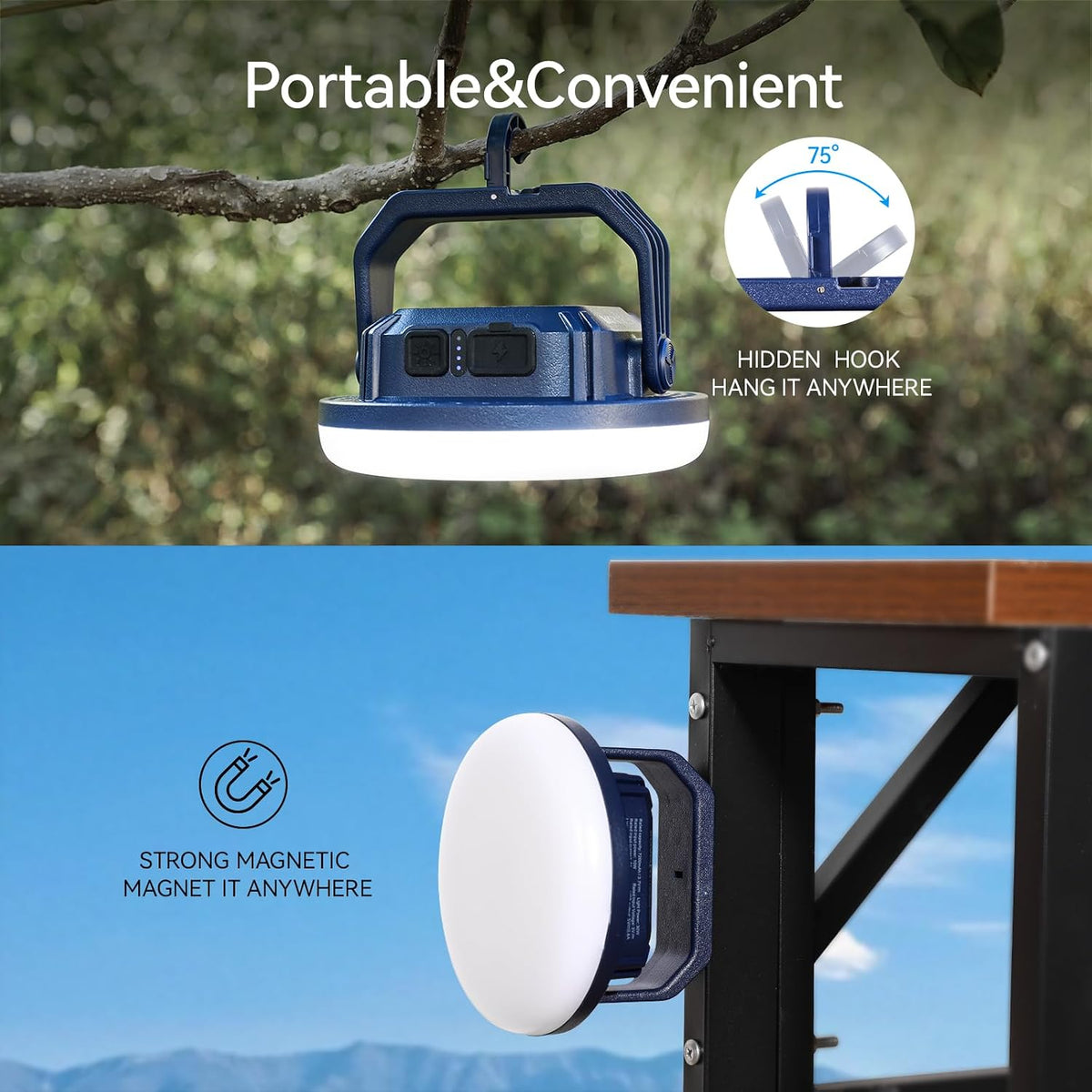 VAVOFO 30W LED Camping Lantern Rechargeable, 3000LM,124 LED with 3 Lighting Modes, 7200mAh Portable Tent Light with Magnet, IP65 Waterproof for Emergencies ,Power Outages,Hurricane (Blue)