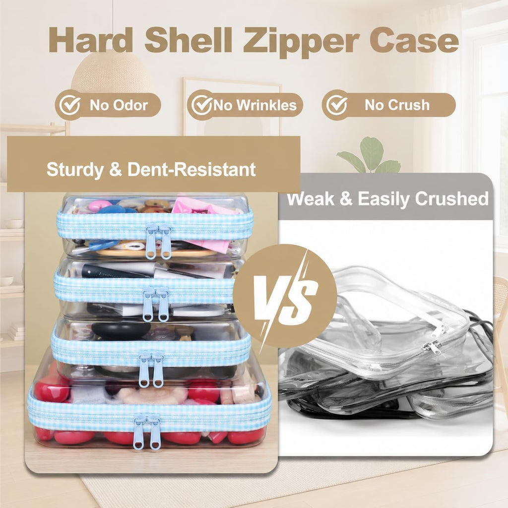 4 pcs Clear Zipper Pouches,Hard Shell Zipper Case, Toiletry Bag for Travel