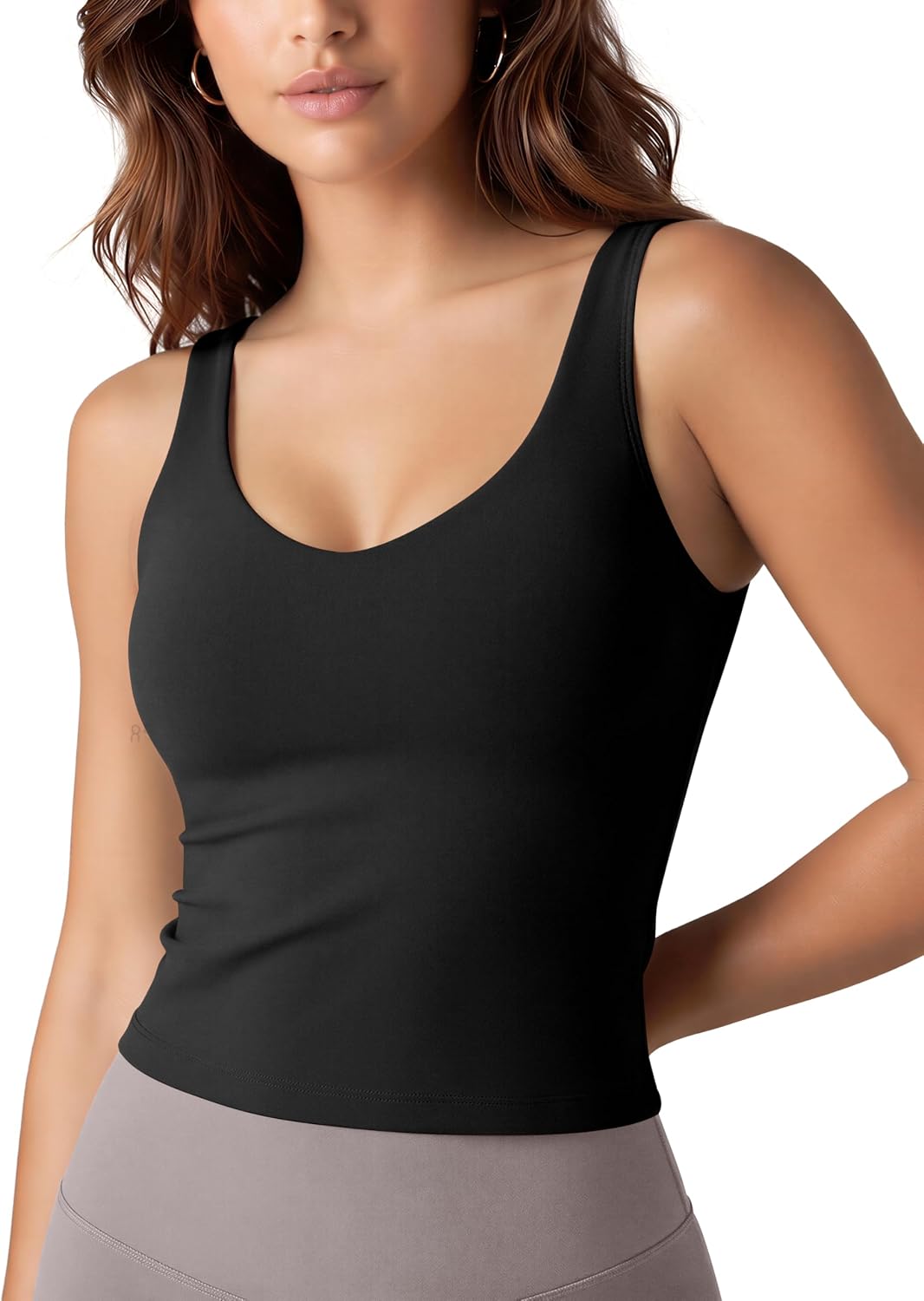 ODODOS Women's Tank Top with Built in Bra - Buttery Soft U Back Light Support Workout Yoga Sports Bra