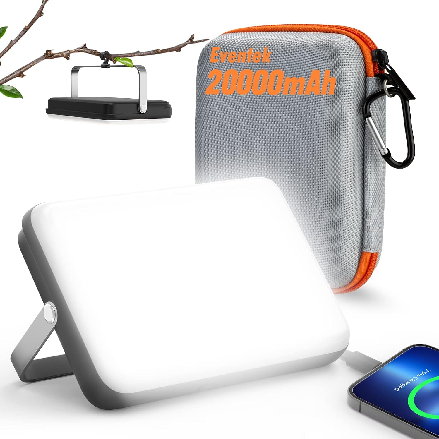 Eventek 20000mAh Rechargeable LED Work Light & Camping Tent Light | Portable Power Bank (Up to 144H), 90° Rotatable Stand Emergency Floodlight for Car Camping, Home Power Outage, Hurricane Storm