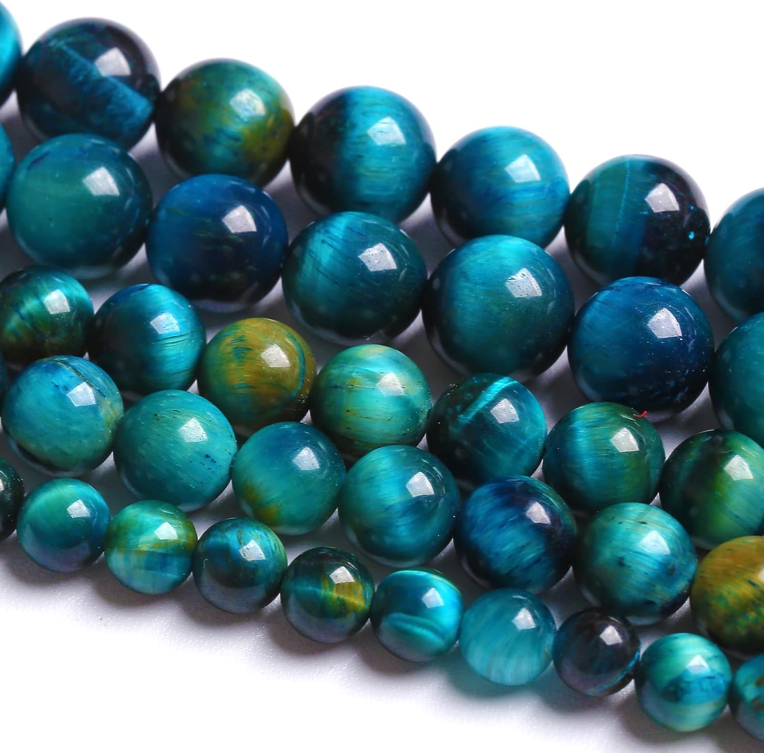 10mm 36PCS Peacock Blue Tiger Eye Stone Beads Natural Crystal Spacer Loose Beads for Jewelry Making DIY Bracelet Semi Precious 1 Strand 15 inches