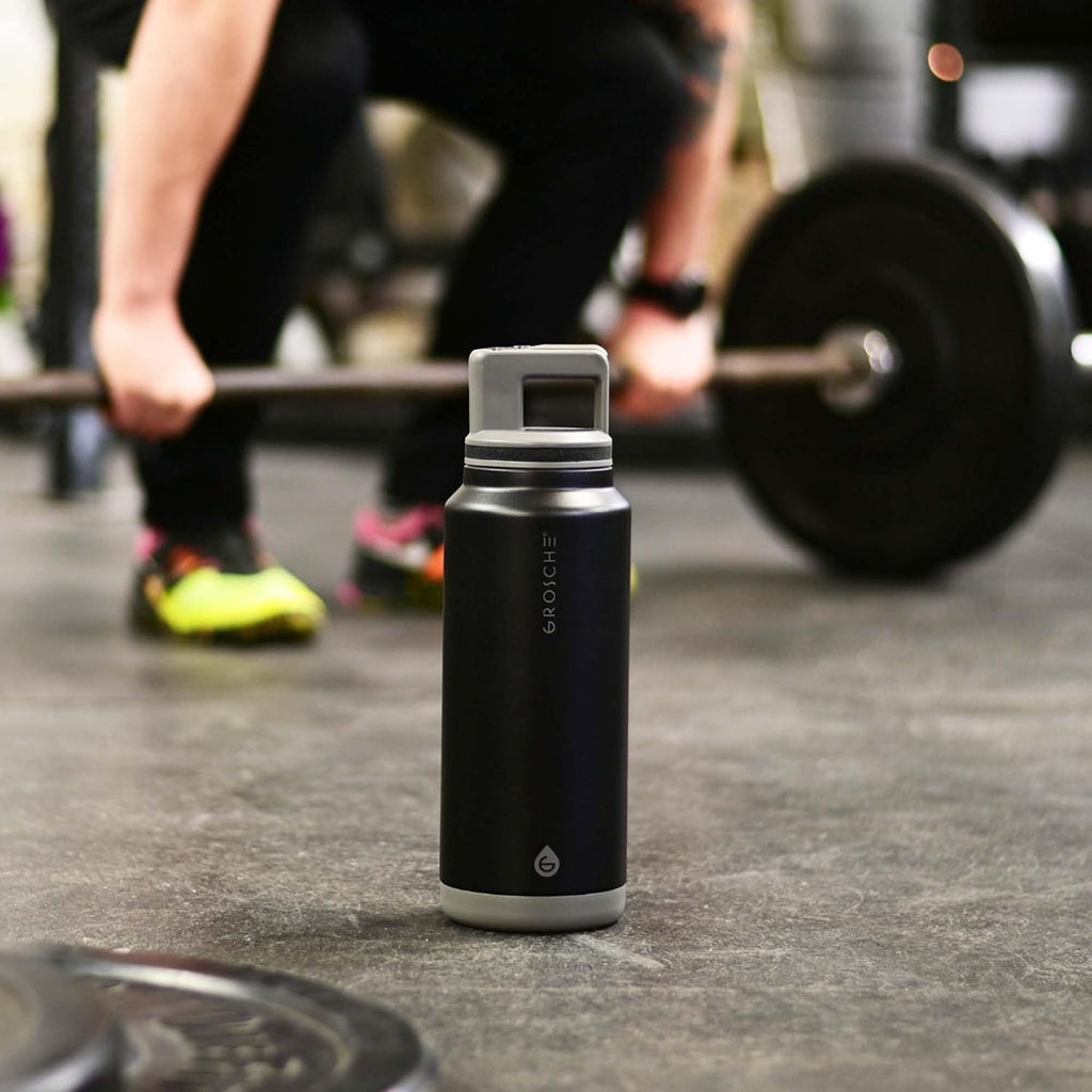 GROSCHE Alpine Flip N Sip Insulated Bottle Straw Lid, Graphite Black, 40 oz
