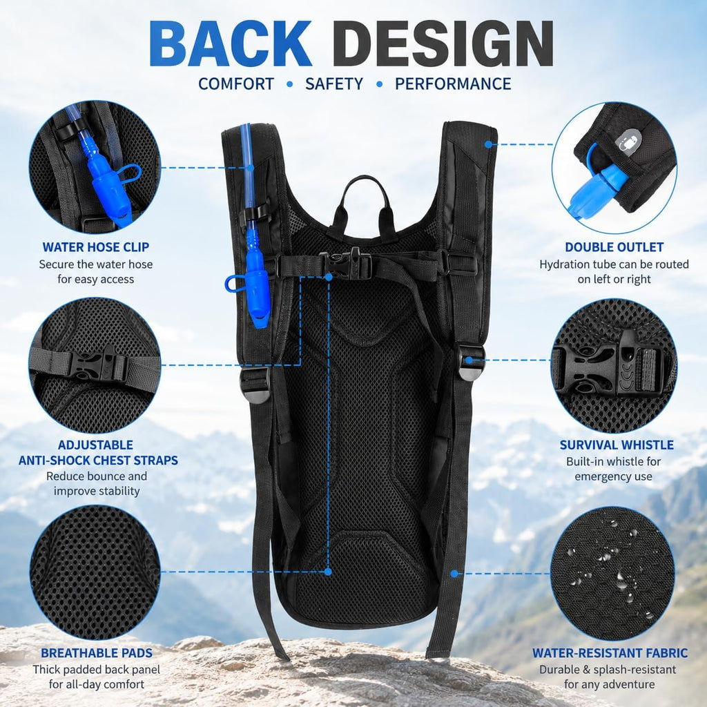 Zavothy Hydration Backpack with 2L Hydration Bladder Water Backpack for Hiking Hydration Pack for Running Cycling Hiking