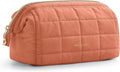 BAGSMART Makeup Bag Travel Toiletry Bag, Puffy Padded Make Up Bags for Women Makeup Organizer Case, Wide-open Pouch Purse Travel Essentials Toiletries Accessories Brushes, Apricot Pink
