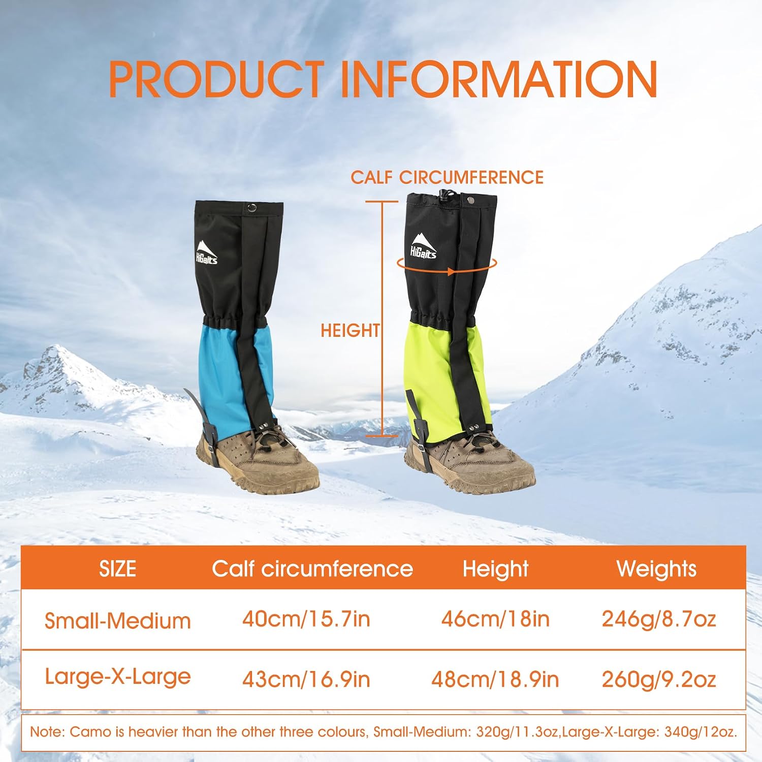 Leg Gaiters for Men Women Waterproof Gaiters for Hiking Snow Boot Gaiters