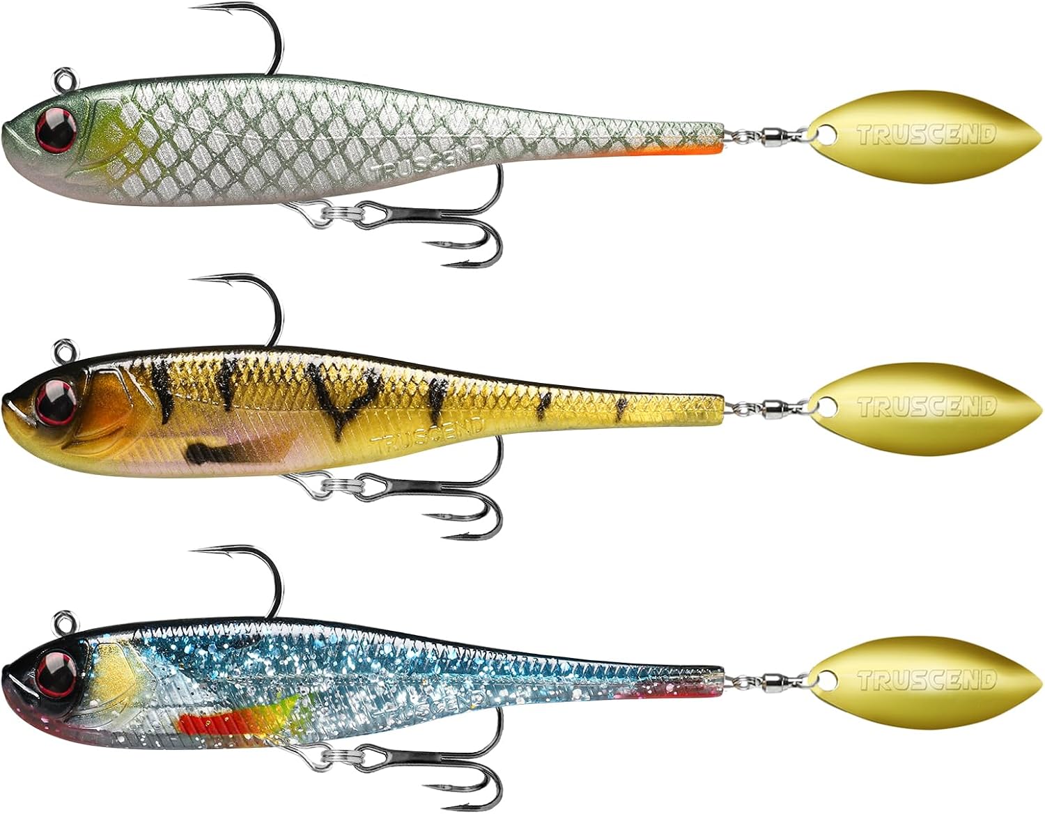 TRUSCEND Shadtale Easy Catch Soft Fishing Lures with BKK Hooks - Trembly Sinking and Vibrating Swim for More Bites, Pre-Rigged Swimbaits for Bass, Trout, Crappie, Walleye, Freshwater Saltwater Fishing