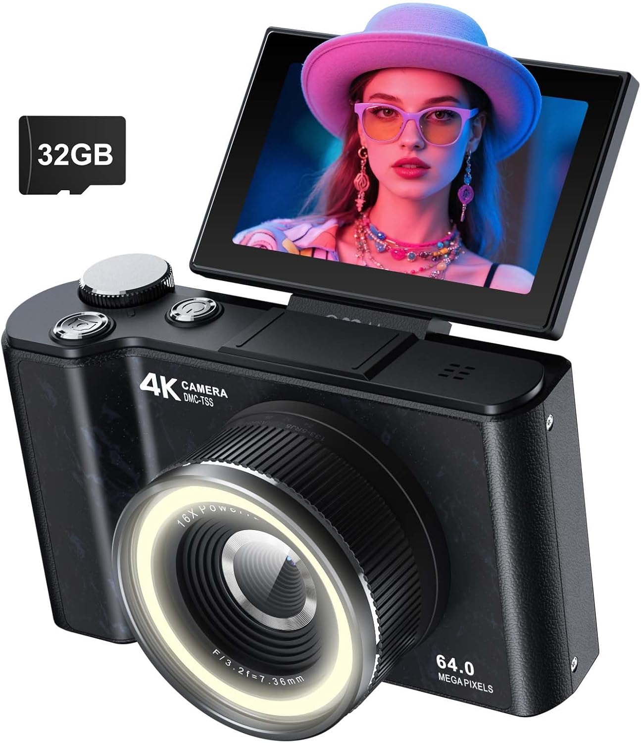 W & O 4K Digital Camera for Photography,Flip Screen Digital Camera for Kids