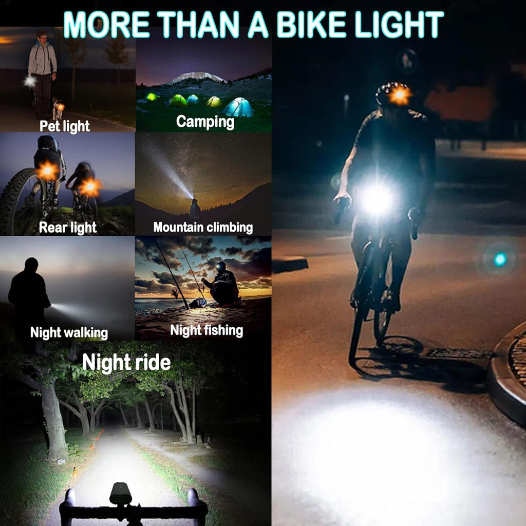 Victagen Super Bright Bike Lights 8000Lm for Night Riding, Super Bright 3 LED Lights for Bike/Bicycle Headlight with High Beam & Low Beam TypeC Rechargeable, Free Taillights