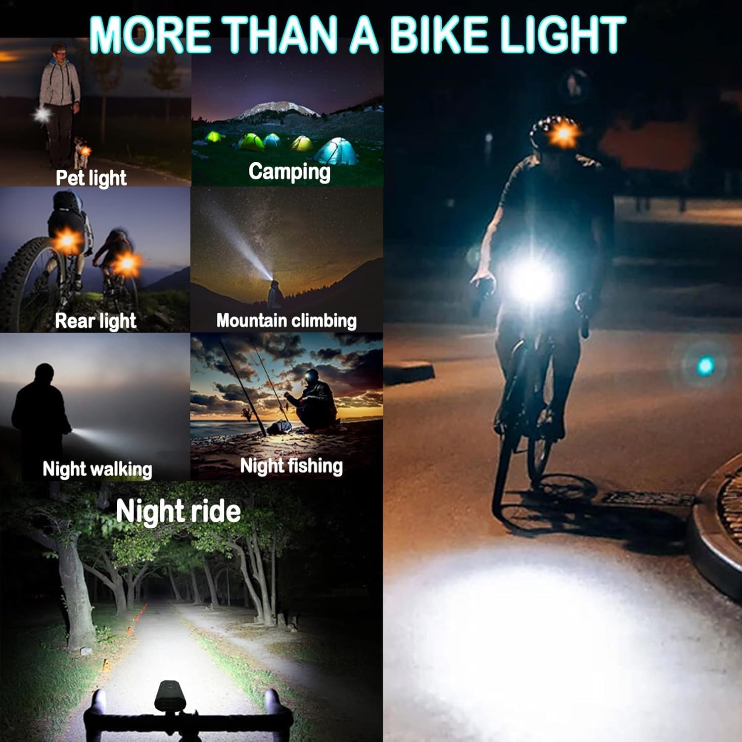Victagen Super Bright Bike Lights 8000Lm for Night Riding, Super Bright 3 LED Lights for Bike/Bicycle Headlight with High Beam & Low Beam TypeC Rechargeable, Free Taillights