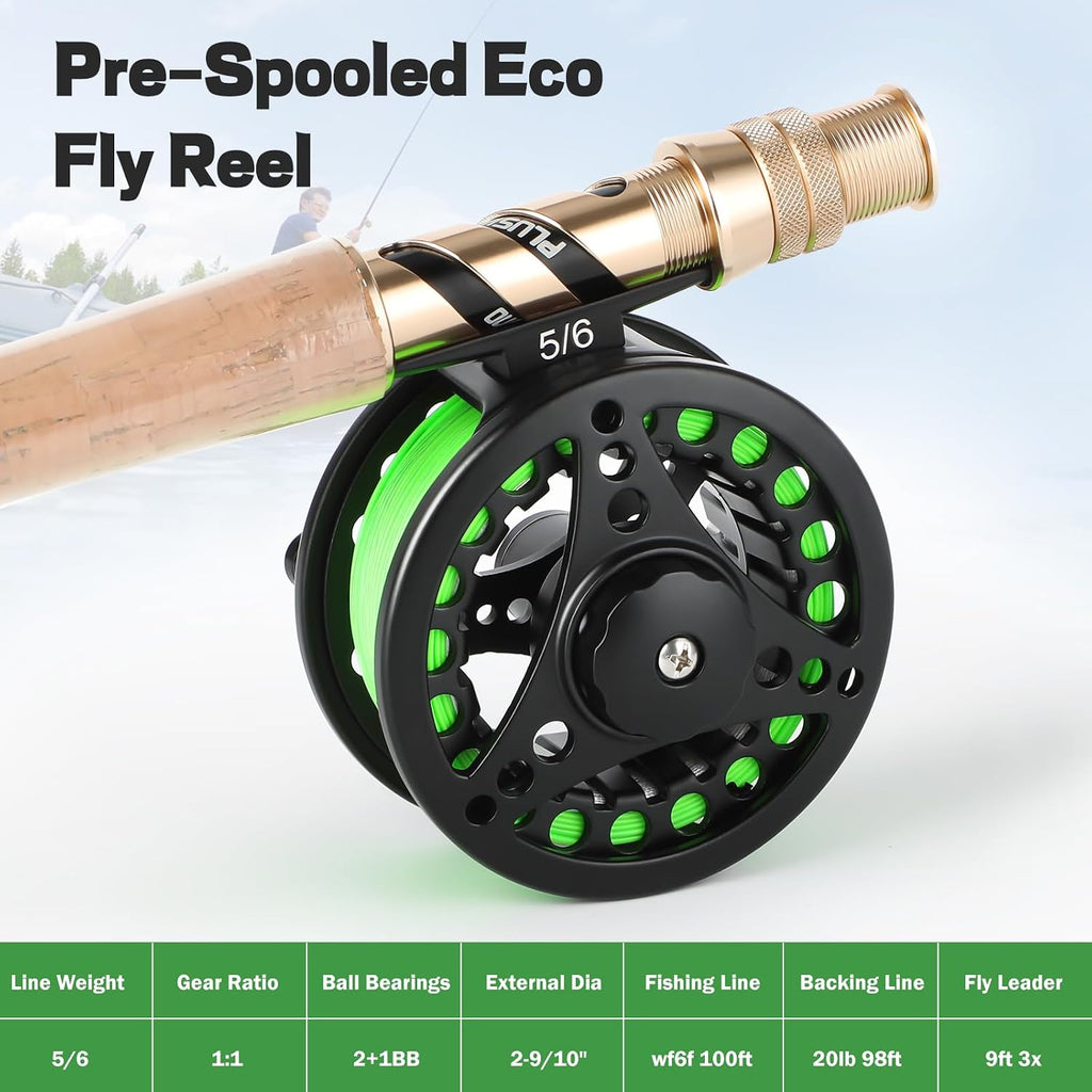 PLUSINNO Fly Fishing Rod and Reel Combo Kit, Fly Fishing Rod for Starters