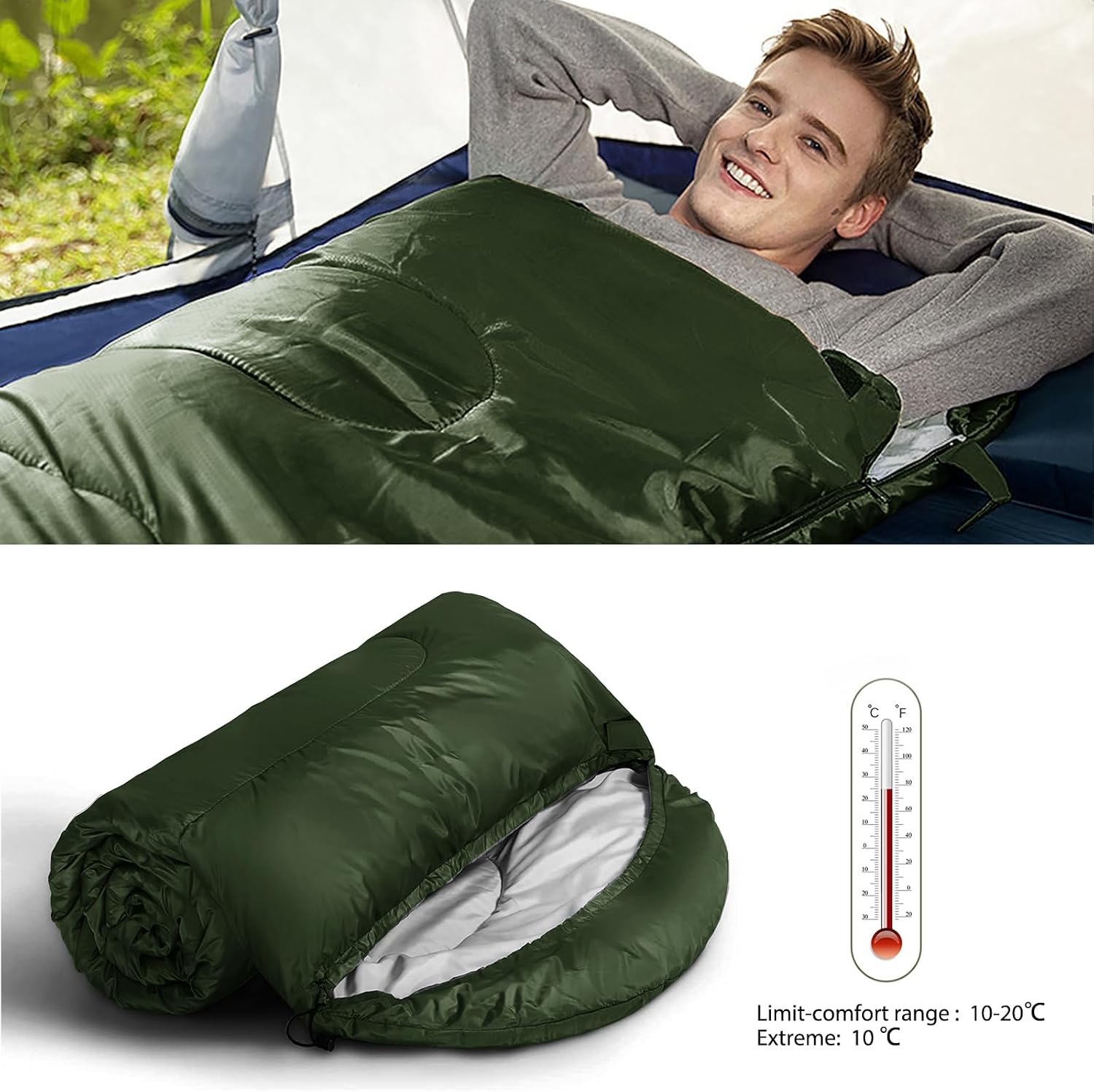 Envelope Camping Sleeping Bag Warm & Cool Weather for Adults