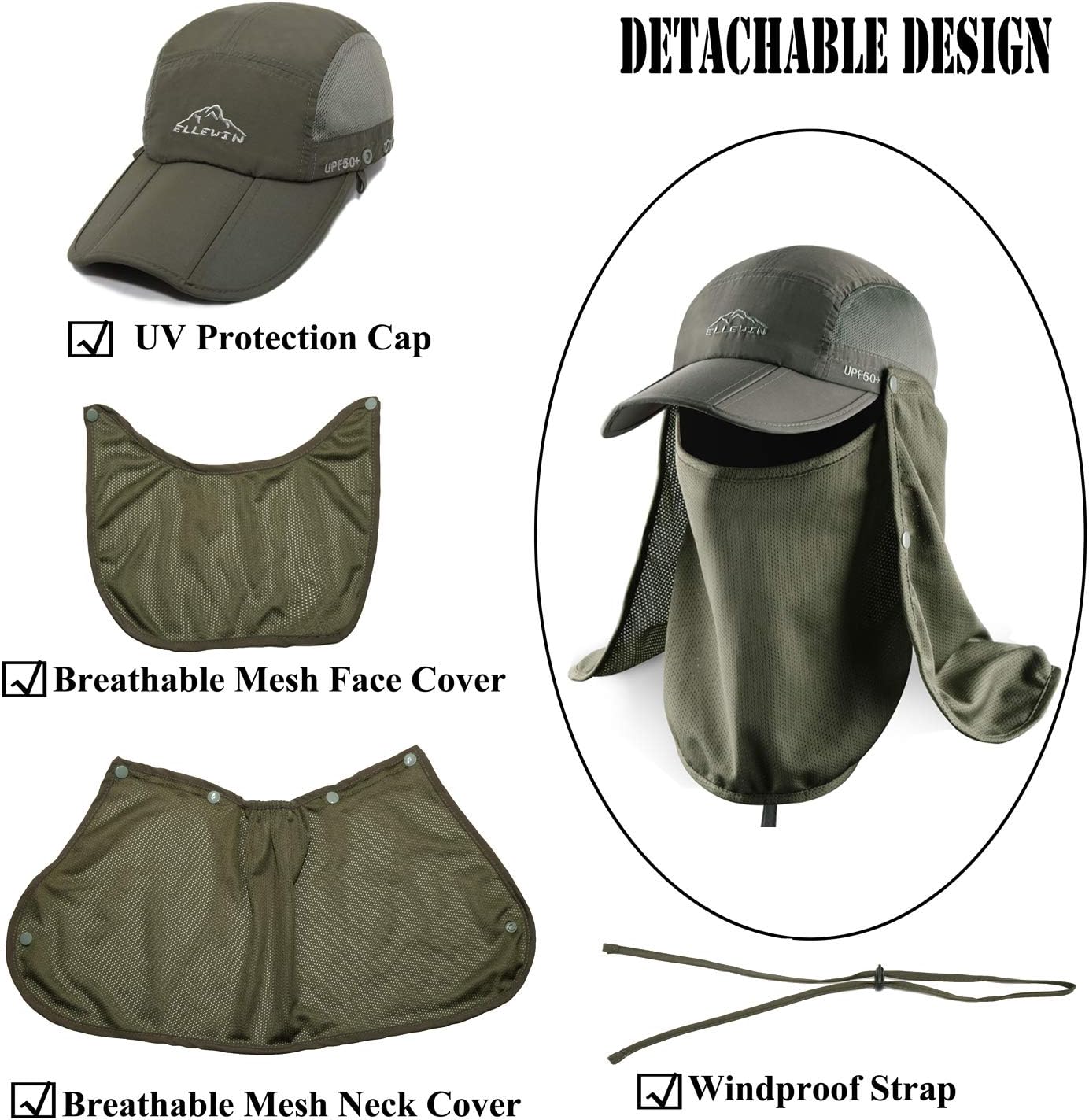 Outdoor Sun Hat for Men Women UPF 50+ Fishing UV Hat with Neck Flap Face Cover for Sun Protection