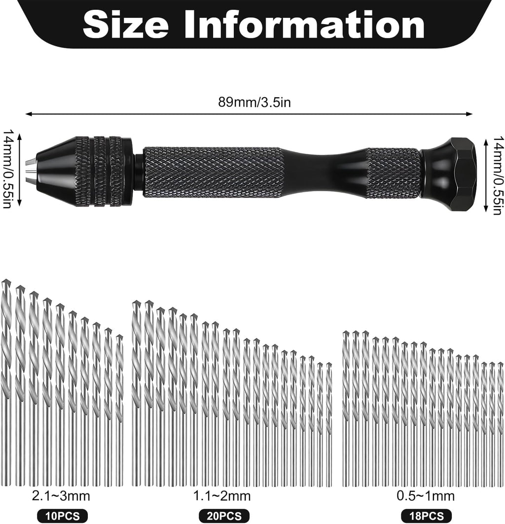 59Pcs Micro Hand Drill Bit Set, 48 Pieces Pin Vise Hand Drill Twist Drills