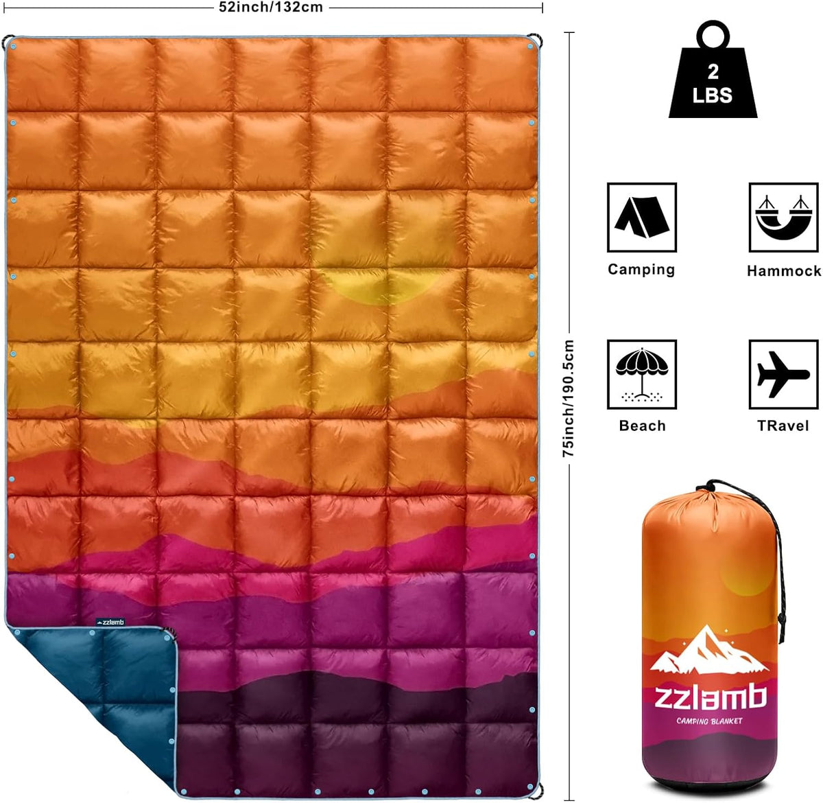 zzlamb Outdoor Puffy Camping Blanket, Down Alternative Camp Quilt