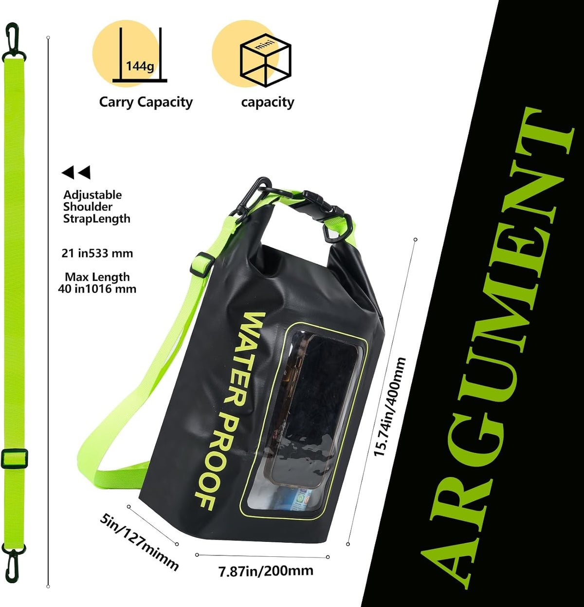 IP68 Waterproof Dry Bag,5L Roll Top Pool Bag,Large Waterproof Phone Pouch,for Boating Kayaking Camping (Black 5L)