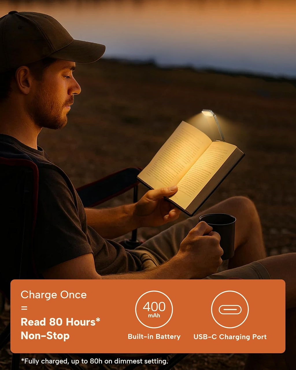 86lux Book Light, Rechargeable Reading Lights for Books in Bed