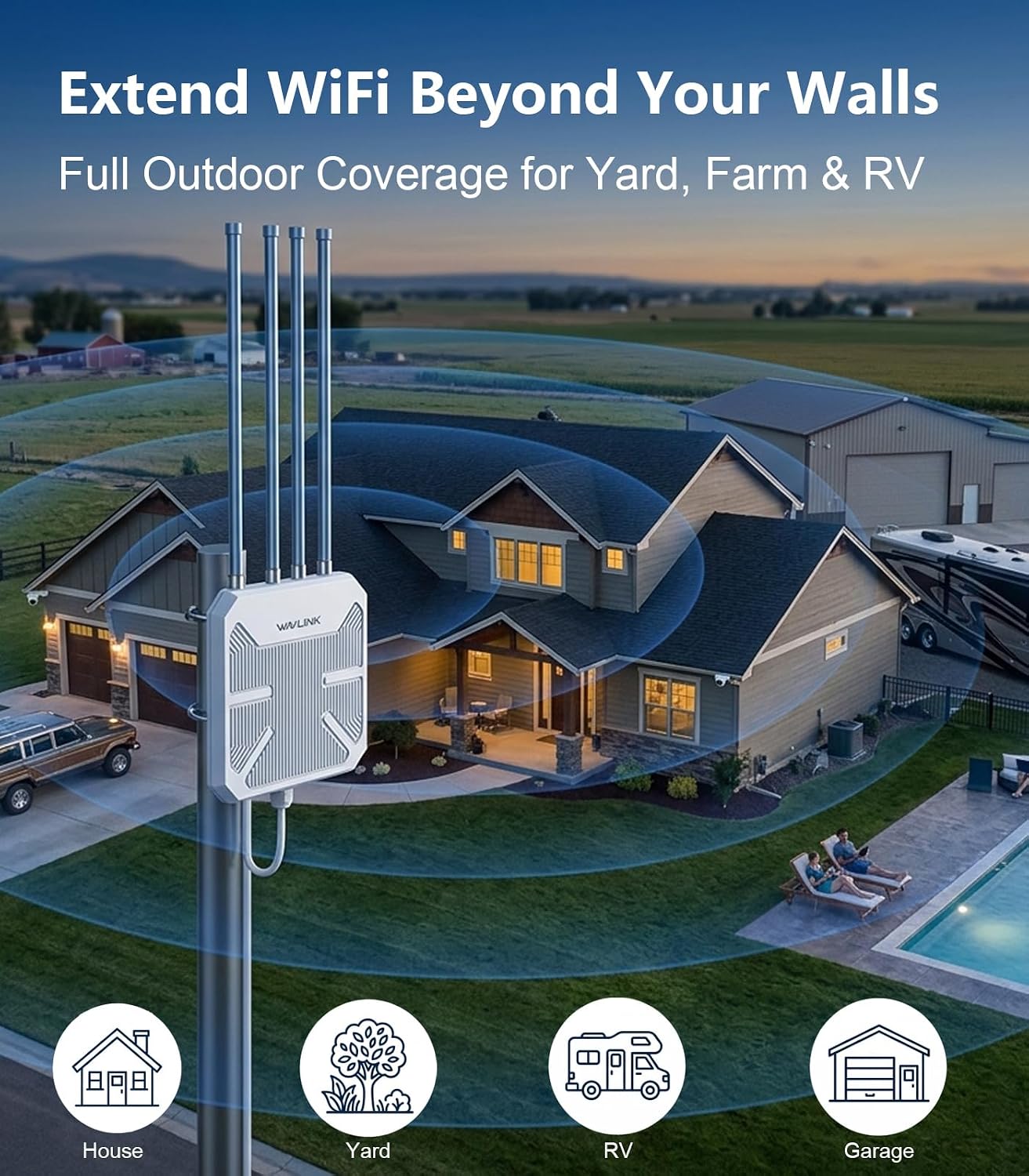 WAVLINK AX1800 Outdoor WiFi 6 Extender, Long-Range, IP67 Weatherproof