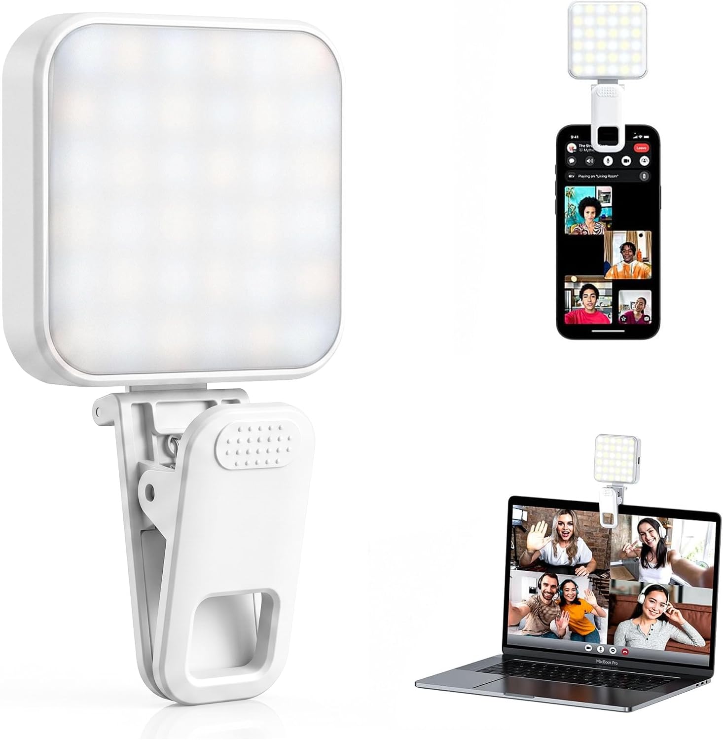 Portable Selfie Light for iPhone: Rechargeable Phone Fill Lights, Ring Light for Camera Picture, Makeup Photo, Video Conferences, Laptop Use, Zoom Meetings, TikTok, Vlog Photography