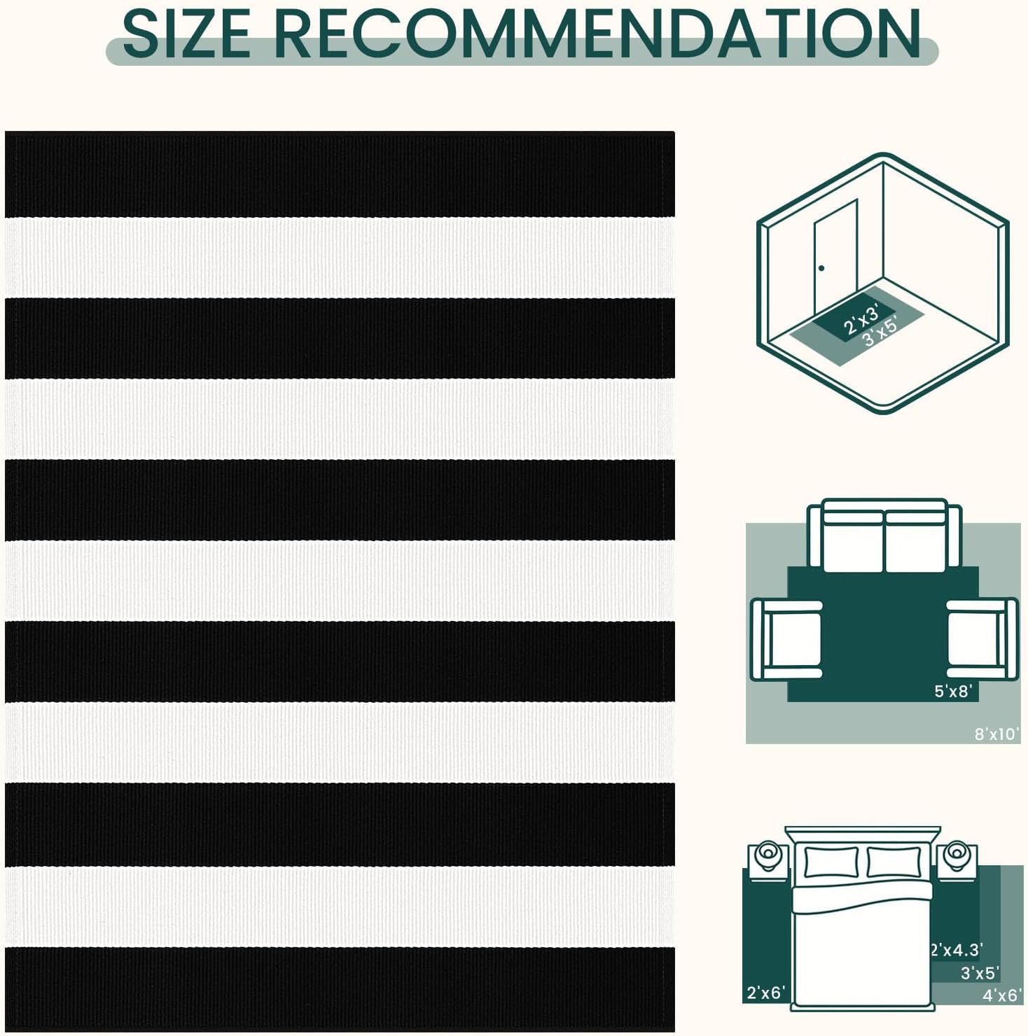 KOZYFLY Black and White Area Rug 3x5 Ft Washable