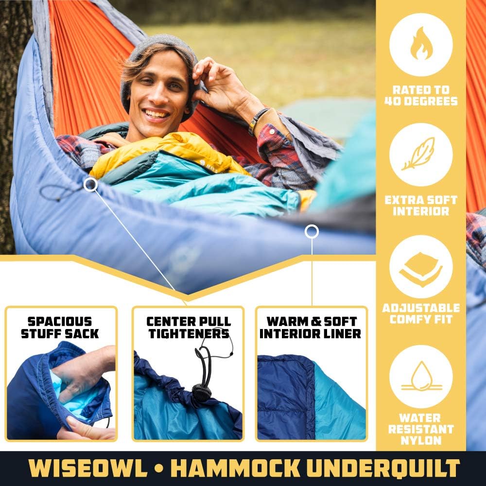 Wise Owl Outfitters Hammock Underquilt – Insulated Camping Quilt for Warm Sleeping – Fits Under Hammocks – Ultralight, Water-Resistant & Packable