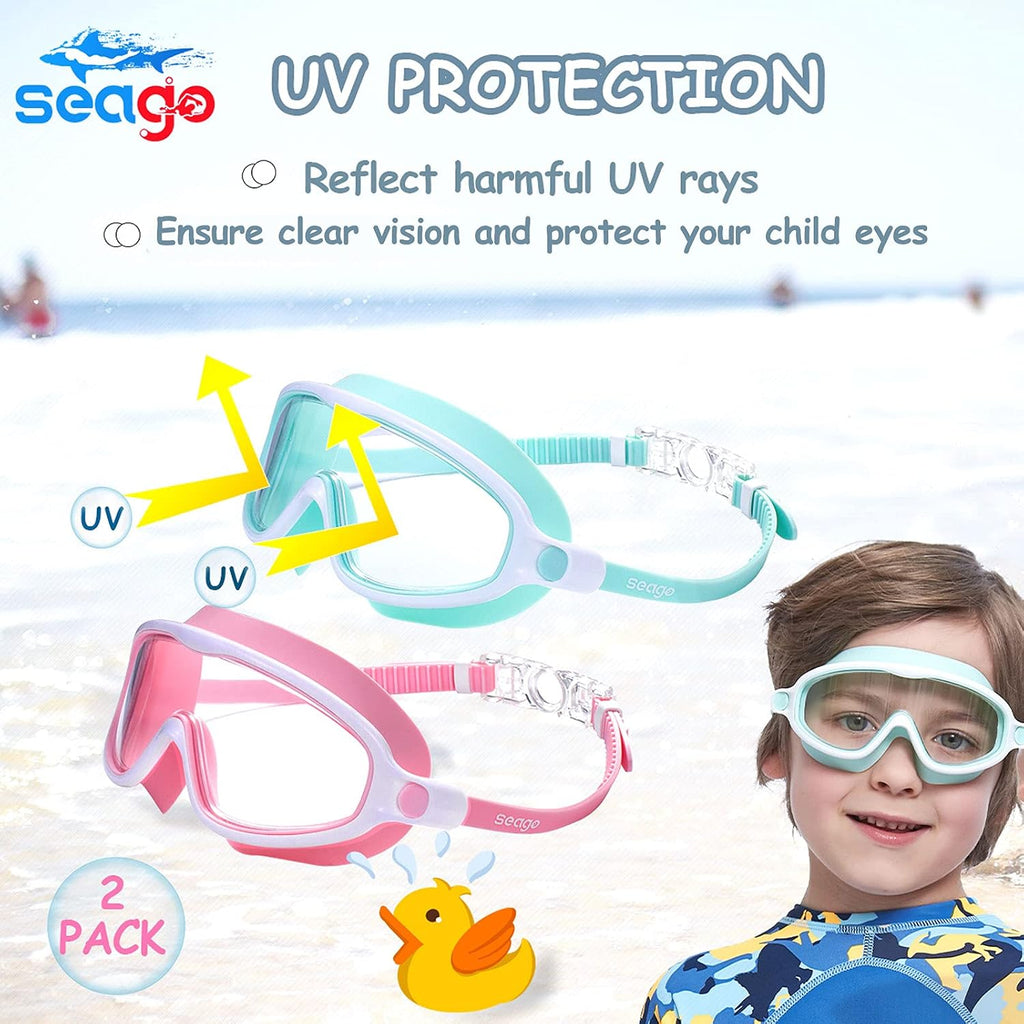 Seago Swim Goggles for Kids 3-14 Anti-Fog & UV Wide Clear View Boys Girls