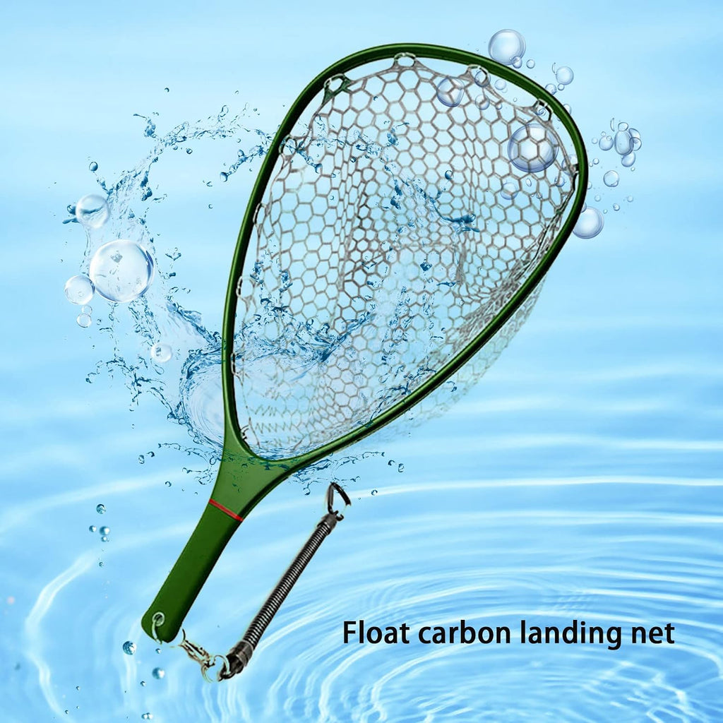 Aventik Fly Floating Fishing Net Carbon Fiber Landing Trout Net Light Weight Clear Rubber Ghost Net Catch & Release