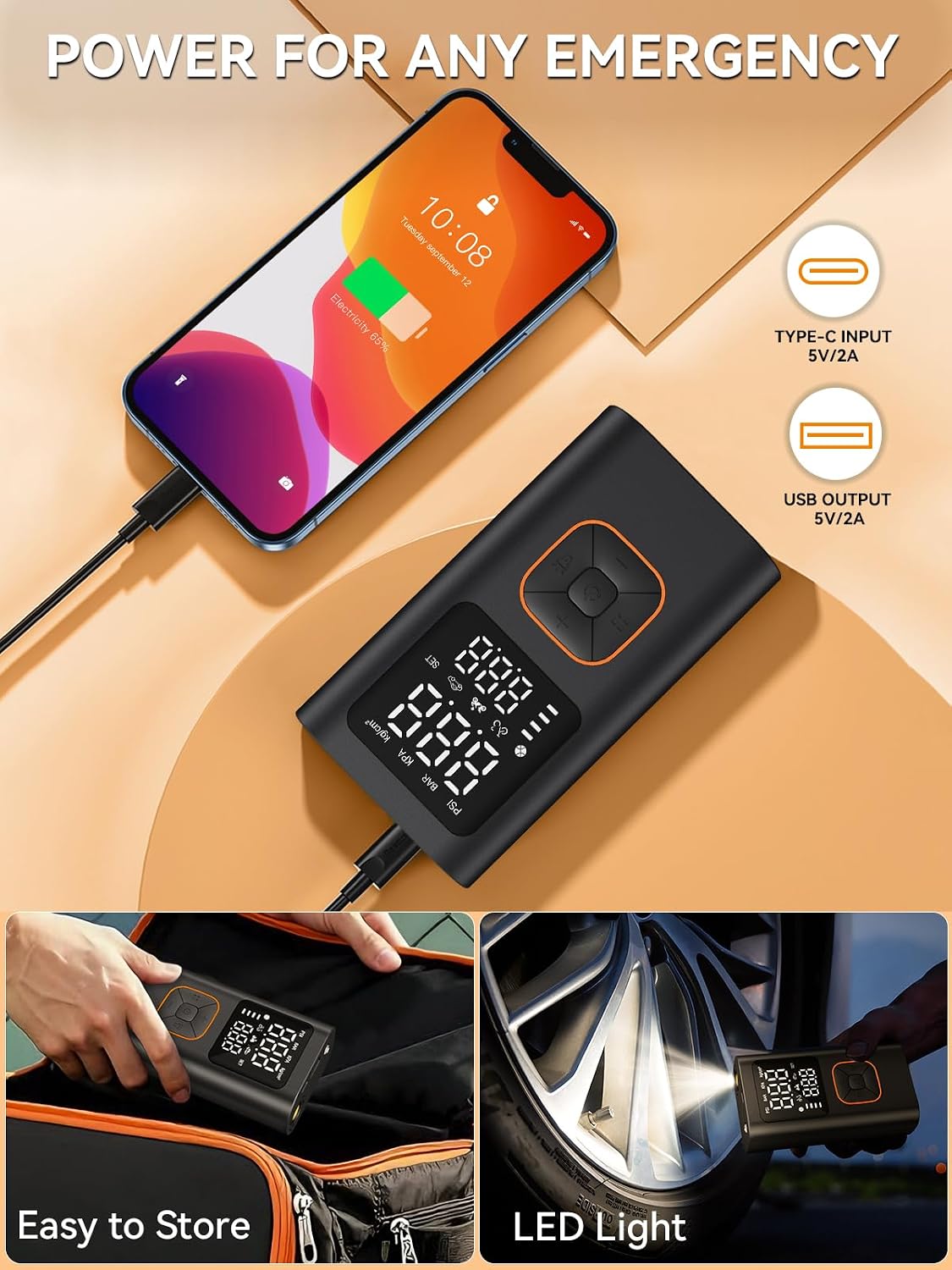 Tire Inflator Portable Air Compressor with150 PSI Memory Function