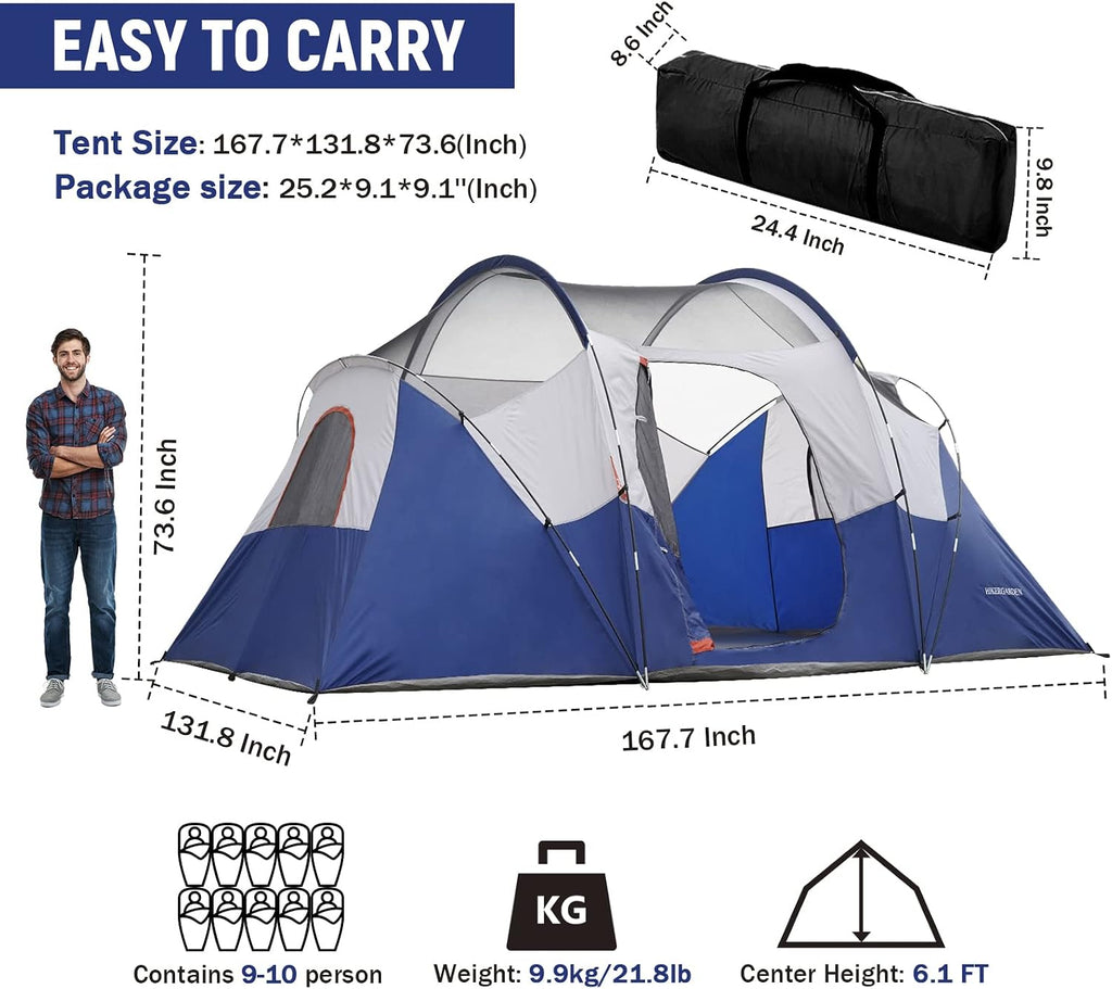 HIKERGARDEN 10 Person Tents for Camping Family Outdoor Dome Tent
