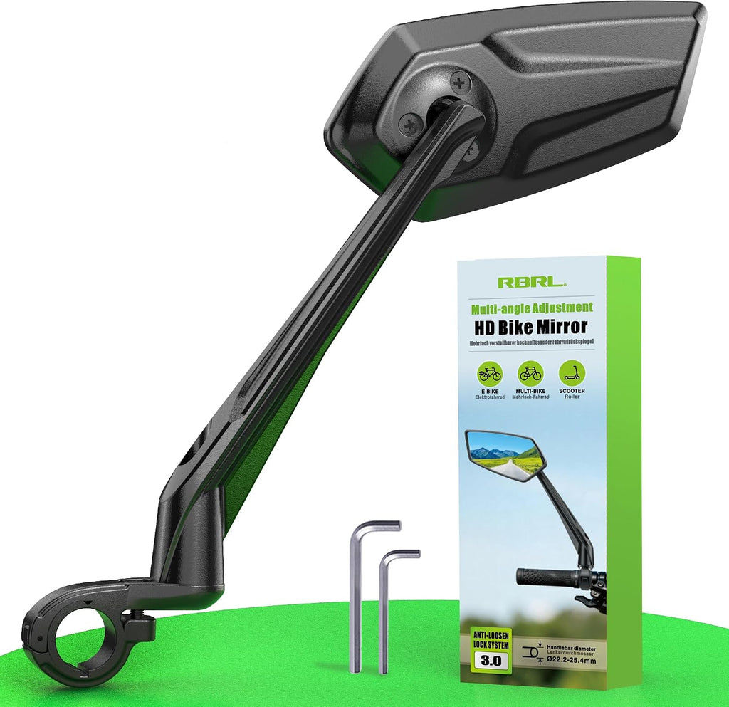 RBRL Bike Mirror Bar End Bike Mirror, Rotatable Bicycle Mirror, Automotive Grade Glass Bike Side Mirrors, Scratch Resistant E-Bike Universal Rearview Mirrors for Mountain bike (Left)