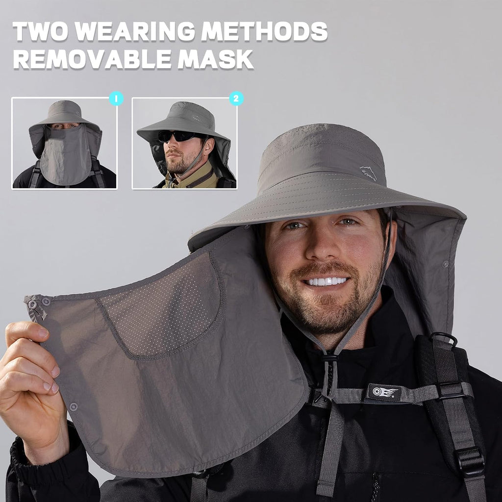 Rosoz Sun Hat for Men Women with Neck Flap& Removable Face Cover Wide Brim