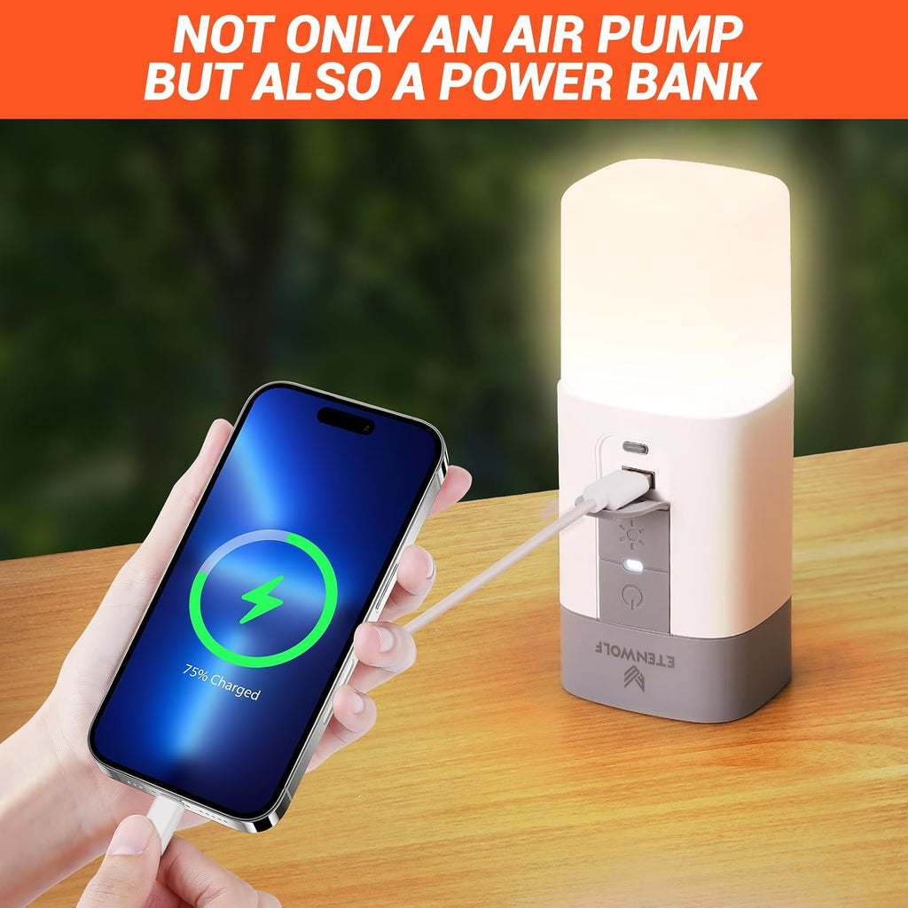 ETENWOLF Air Pump for Inflatables with 10400 mAh Battery & Camping Light