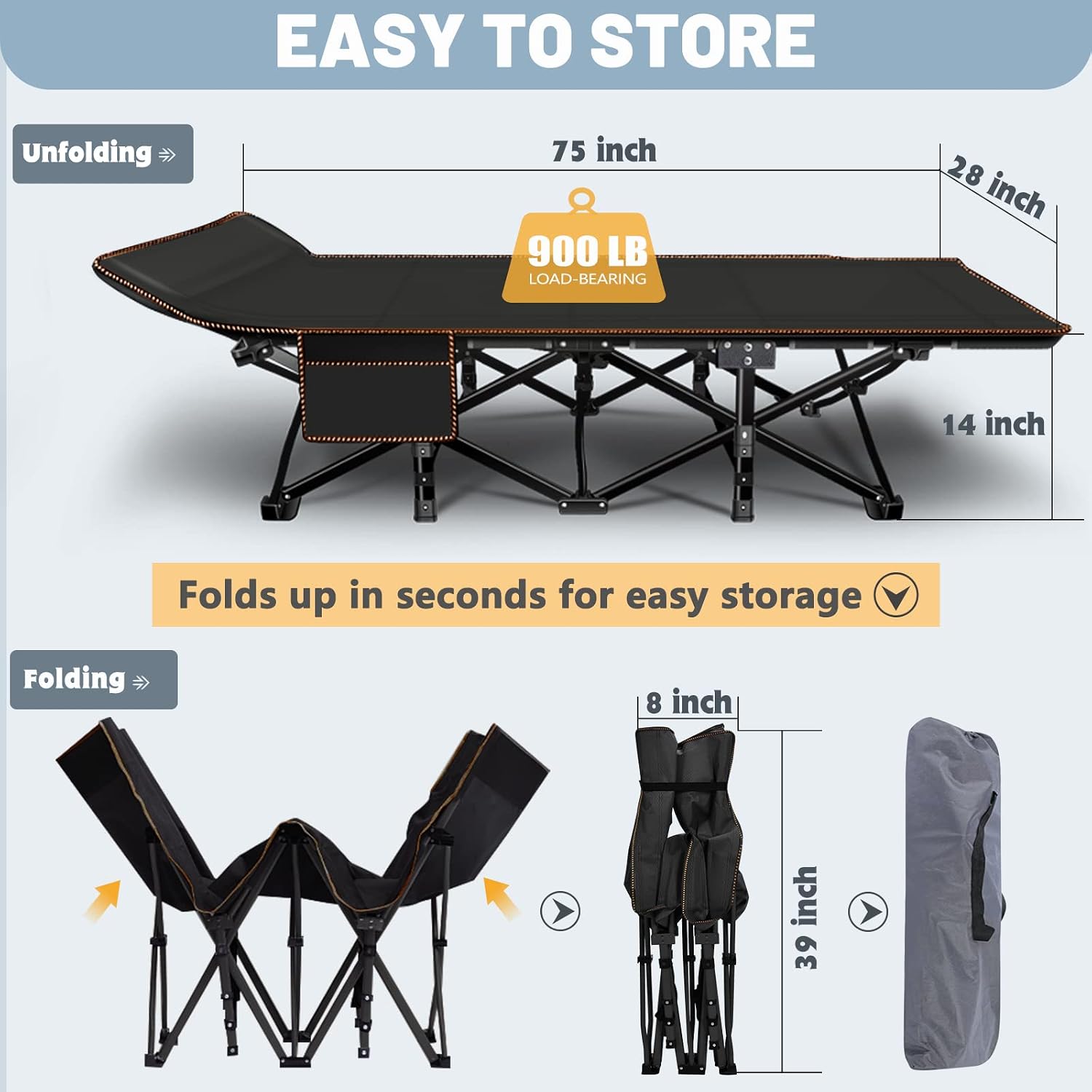 Slsy 2 Pack Folding Camping Cot for Adults with Mattress & Carry Bag