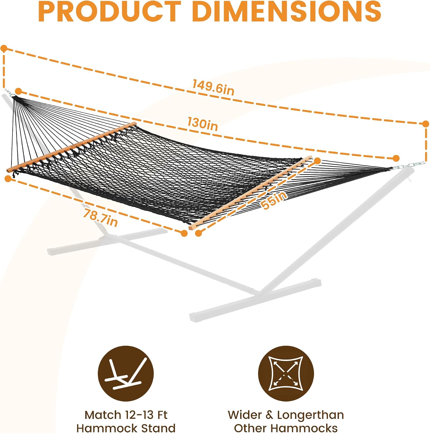 Lazy Daze Double Handwoven Rope Hammock for Outdoor Fits 12-13 Ft Stand