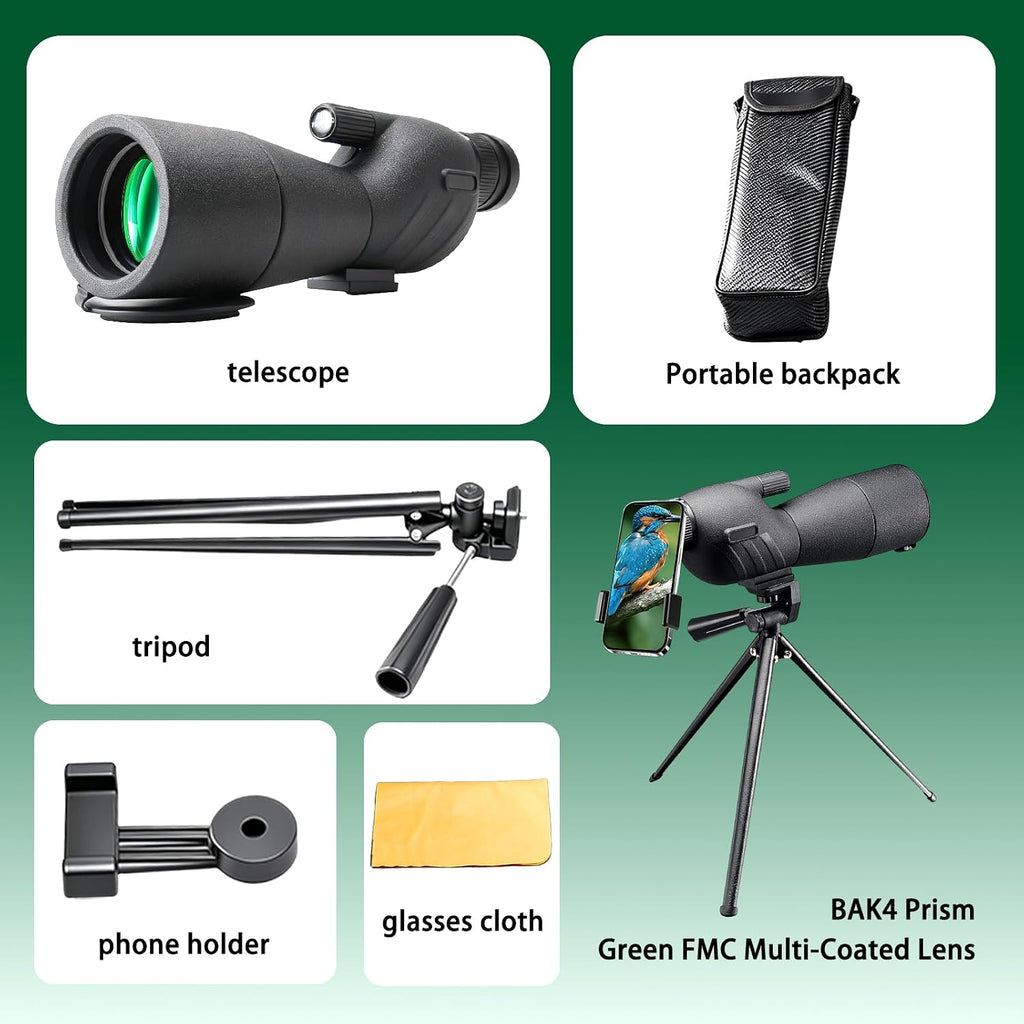 M.A.K Angled 20-75x60 Zoom HD Spotting Scopes with Tripod Phone Adapter