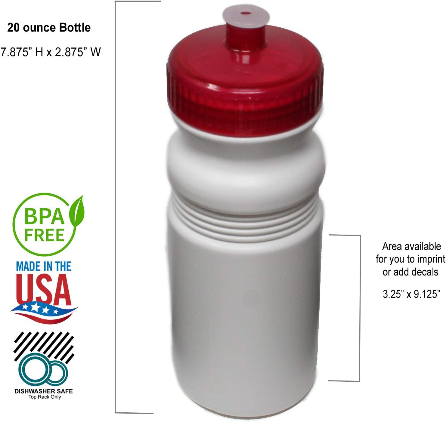 Rolling Sands Reusable Bulk Water Bottles 100 Pack - 20 Oz Sports Water Bottles, USA Made, BPA-Free, Wide Mouth for Easy Cleaning, Dishwasher Safe, Break Resistant