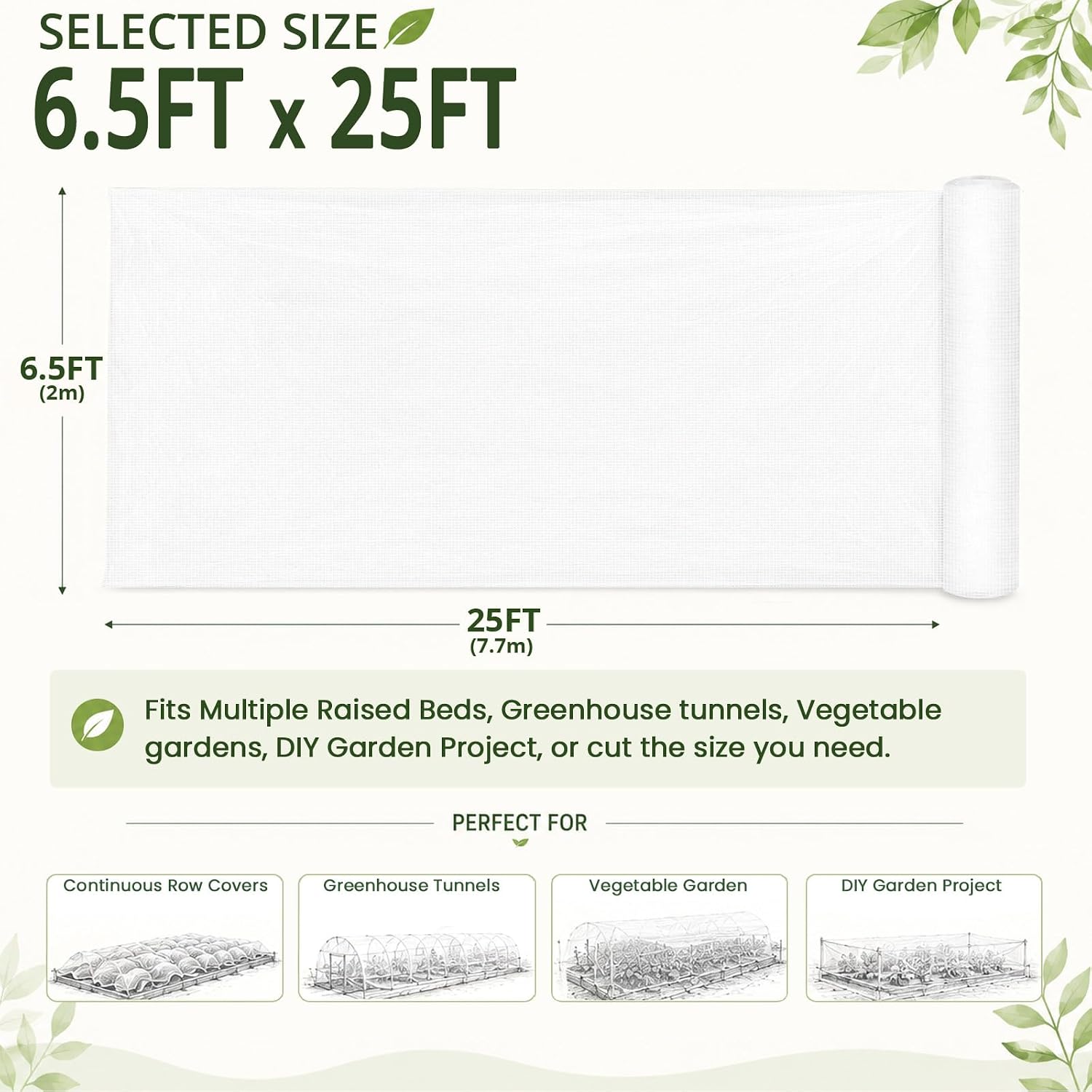6.5x25Ft Garden Netting, Fine Mesh Insect Netting for Plant Protection