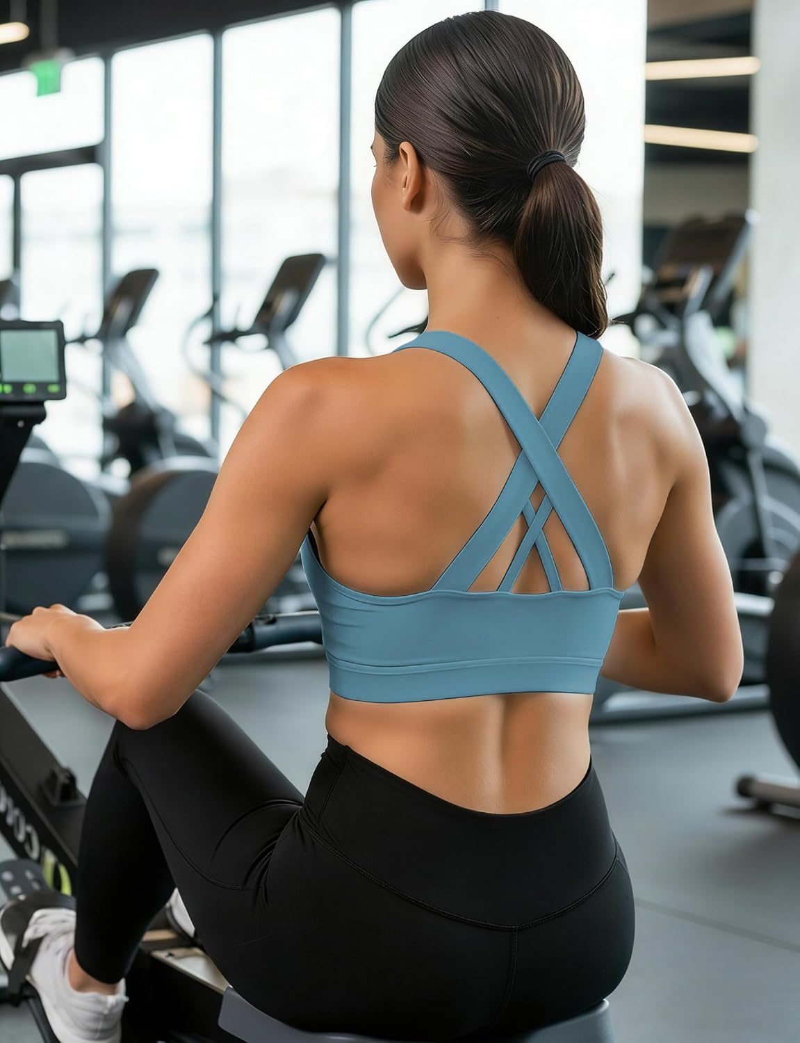 Buauty Sports Bra for Women, Criss Cross Back Medium Support Workout Bras with Removable Cups for Yoga Running Gym