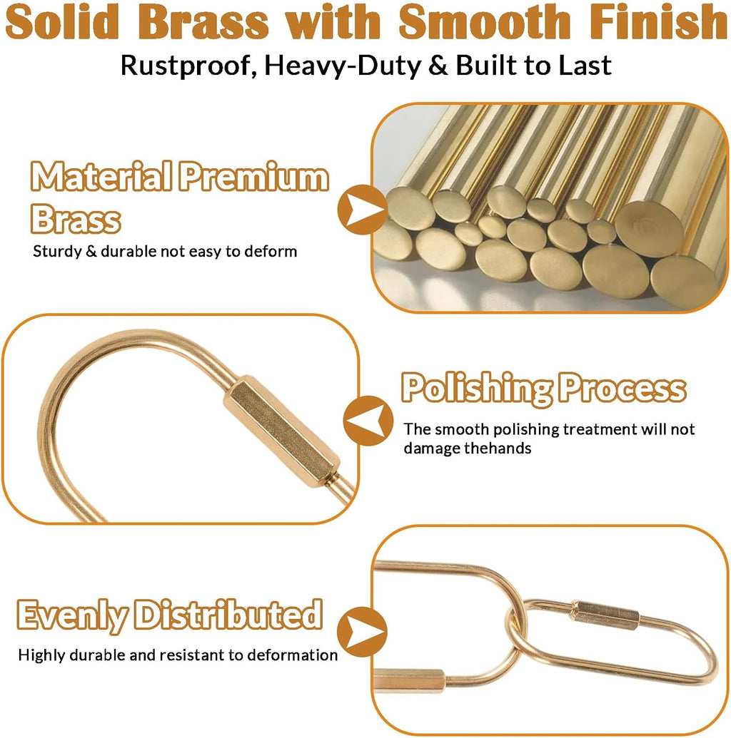 10 Pcs Gold Solid Brass Carabiner Keychain Clip - Brass Key Ring