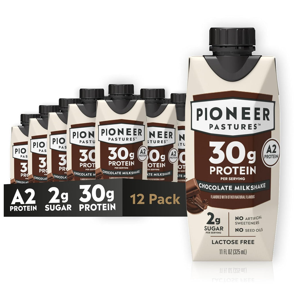 Pioneer Pastures High Protein A2 Milkshakes, Chocolate, 11oz, 12 Pack