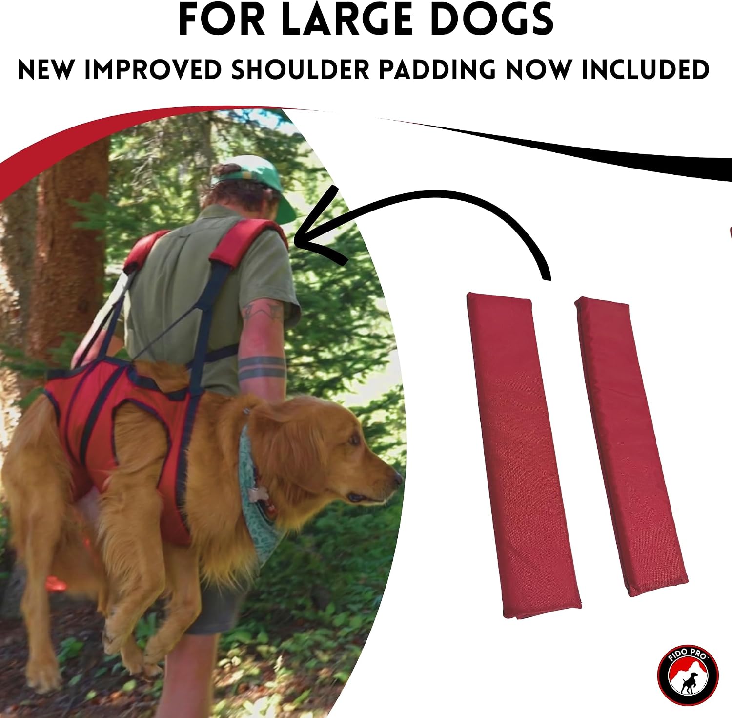 Fido Pro Airlift Original V2 Dog Carrier Sling | Light-Weight Dog Sling Now More Comfortable | for Injured, Sick, or Old Dogs | New Improved Shoulder Padding Now Included | Large (45–70 lbs)