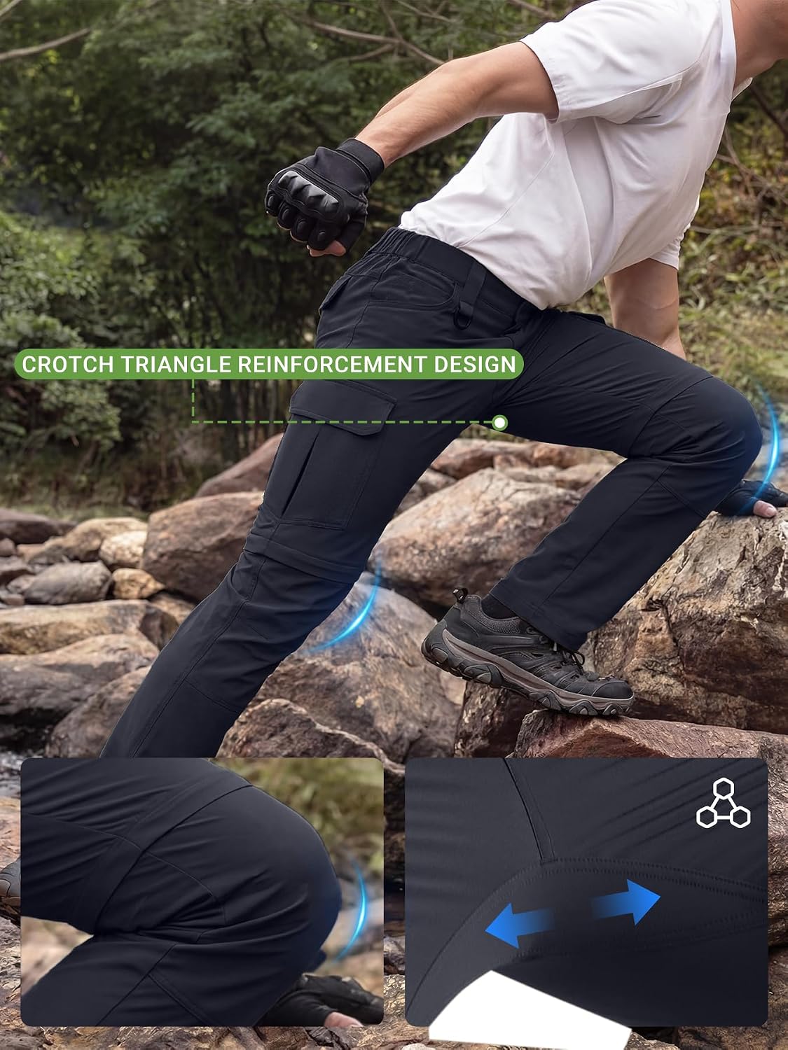Men's Convertible Hiking Pants with 7 Pockets, Zip-Off Quick-Dry