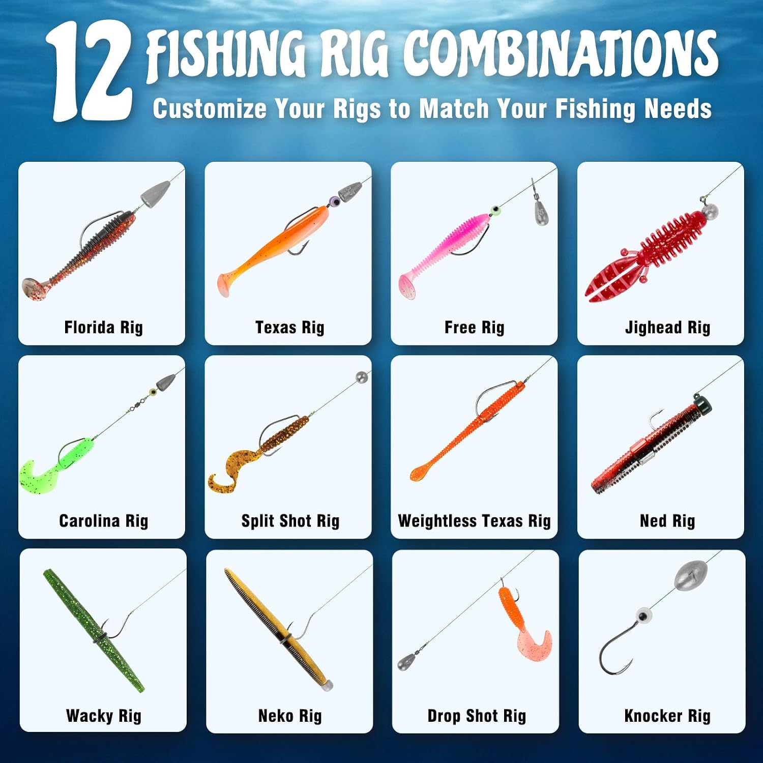 PLUSINNO Fishing Lures Kit, 211pcs Tackle Box with Tackle Included, Bass Fishing Kit with Pre-Rigged Jig Head Lures, Soft Baits, Hooks, Weights, Freshwater Fishing Gear for Walleye Crappie Trout